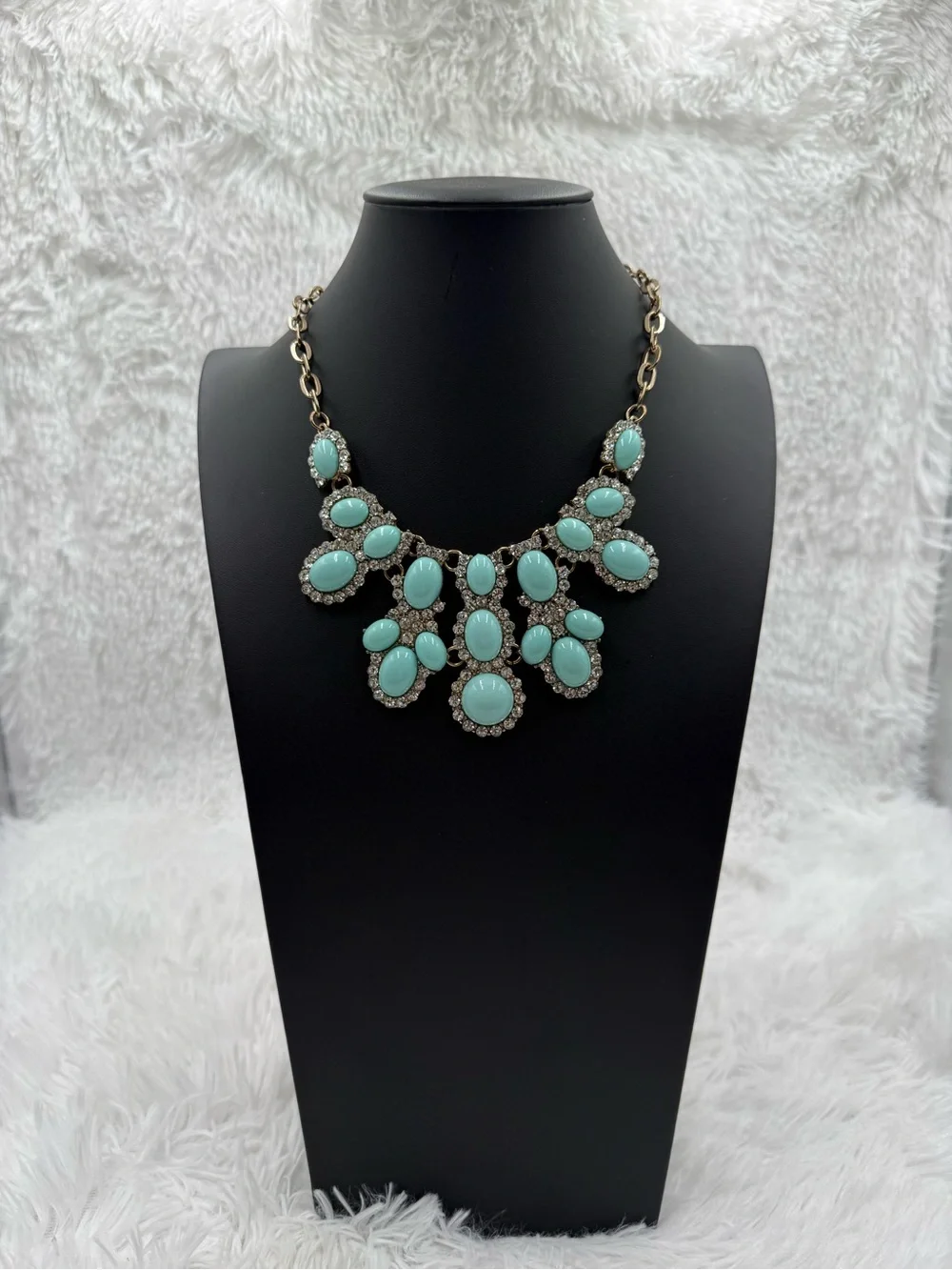 Erica Lyons Turquoise Bib Rhinestone Statement Bib Necklace
